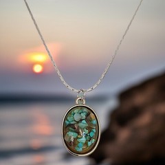 Vintage Confetti Lucite Pendant Necklace Silver Tone Chain 18″ Bohemian Indie