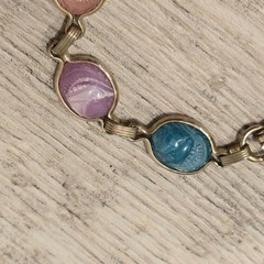 Vintage Childs Scarab beetle Bracelet Cabochon Egyptian Revival Jewelry Pastel