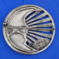 Vintage Crescent Moon Brooch Pewter Celestial Face Pin Signed Tona 2.25″