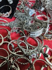 Estate Collection Silver Tone Jewelry Lot Rings Earrings mixed lot #10a (60 pcs)