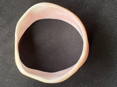VINTAGE BLUSH PINK CONCH PEARL SHELL CARVED SLICE ASYMMETRICAL BANGLE BRACELET