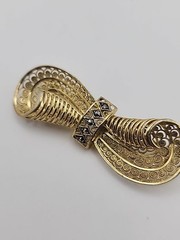 Vintage Gold Vermeil Sterling Germany Art Deco Markasite Filagree Scroll Brooch