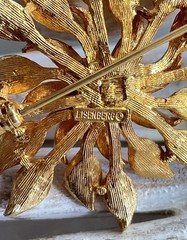 VTG Eisenberg © Rhinestone Dahlia Floral Leaf Burst Brooch Signed Mid Century