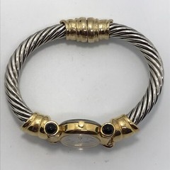Vintage 2 Tone Twisted Cable Renasissance Quartz White Face Bracelet Watch