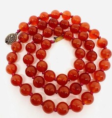 Chinese Export Sterling Silver Carnelian Beaded Necklace 25in Vintage Jewelry
