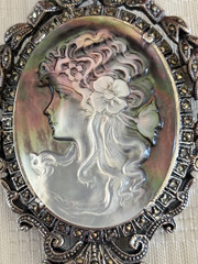 Antique German Art Deco 925 Sterling Silver Marcasite Cameo Brooch Pendant 33.2g