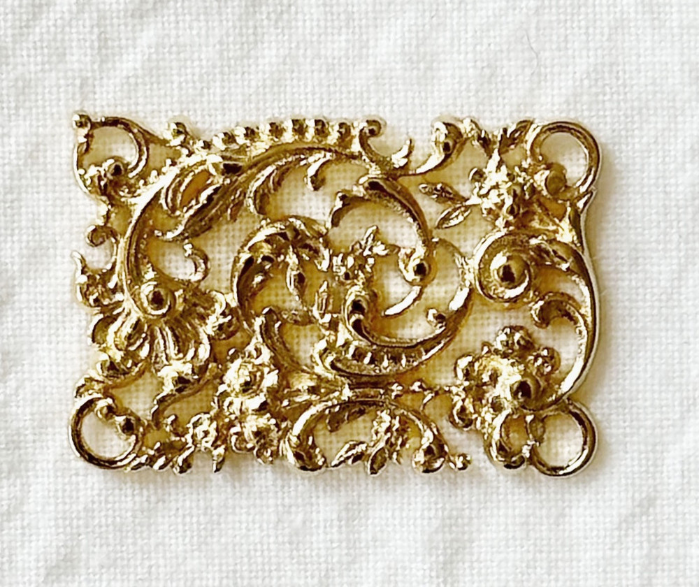 Jewelry Stamping – French raw brass connector w/14K gold plate – 15 pcs.