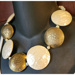Brass & Mother of Pearl Necklace White & Gold Statement Ethnic Jewelry 18″ wh414
