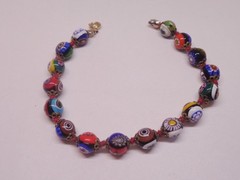 Vintage Murano Glass hand knotted single strand beaded bracelet 7″ Italy