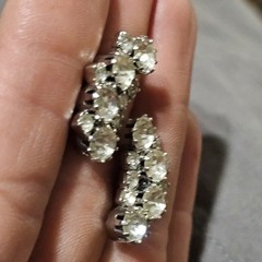Vintage Clear Rhinestone Cluster Climber Huggie Earrings