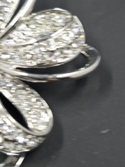 Vintage Monet Silverton Rhinestone Flower Bow Ribbon Brooch, 2.25″ Diameter