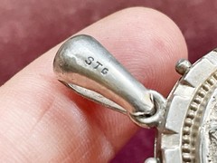 Antique English Victorian Sterling Silver Locket Pendant with Bird Cattails