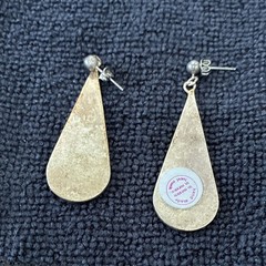 Alpaca Mexico Silver Teardrop Black Dangle Inlaid Abalone Lotus Flower Earrings