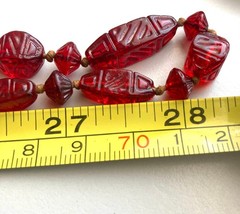 Antique/Vtg Red Czech Glass Bead Necklace Hand Strung Knotted Flapper 56″