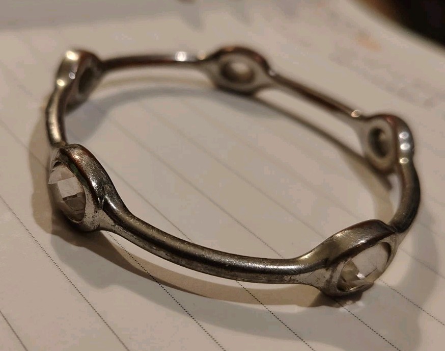 Vintage 8″ Horsebit Bangle W/5 Clear Stones