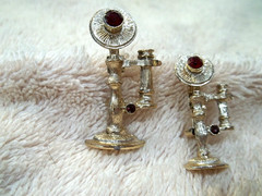 Vintage GERRY’S Telephone Pins, 2 Sizes, Gold Tone Metal, Red Crystals
