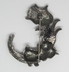 Silver Tone Rabbit With Flowers Tulips Brooch Pin Unsigned Easter Gift