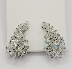 Cluster Climber AB Crystal Sparkly Elegance Silver Tone Vintage Clip on Earrings