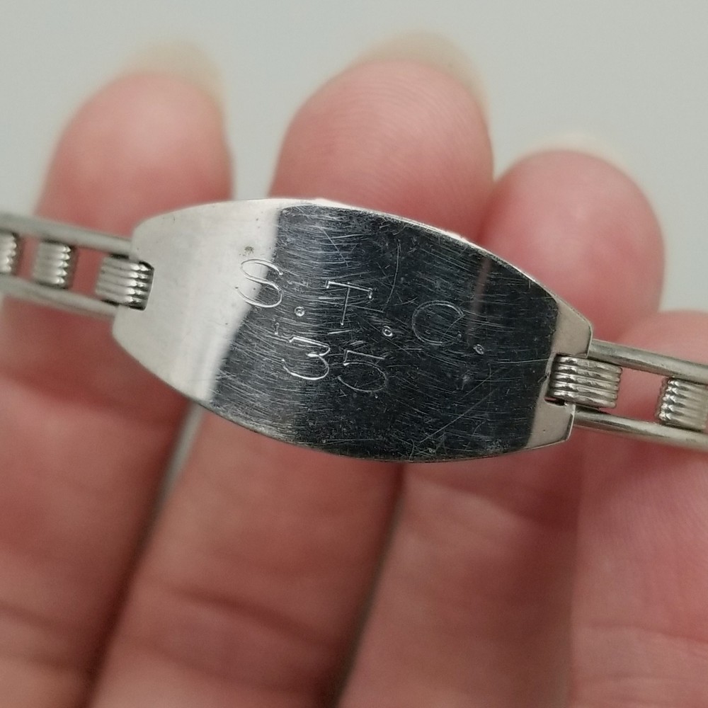 Vintage STC Monogram Expandable Silver Tone ID Bracelet Engraved Adjustable