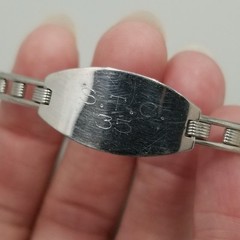 Vintage STC Monogram Expandable Silver Tone ID Bracelet Engraved Adjustable
