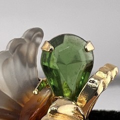 Vintage Edlee Molded Glass Gold Tone Green Amber Rhinestone Chunky Earrings