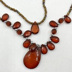VTG Boho Amber Toned Double Strand Beaded Statement Necklace Retro Earthy Chic