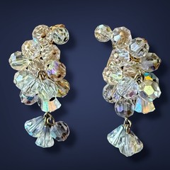 Clip On Earrings Crystal AB Cha Cha Climber Dangle Vintage Mid Century