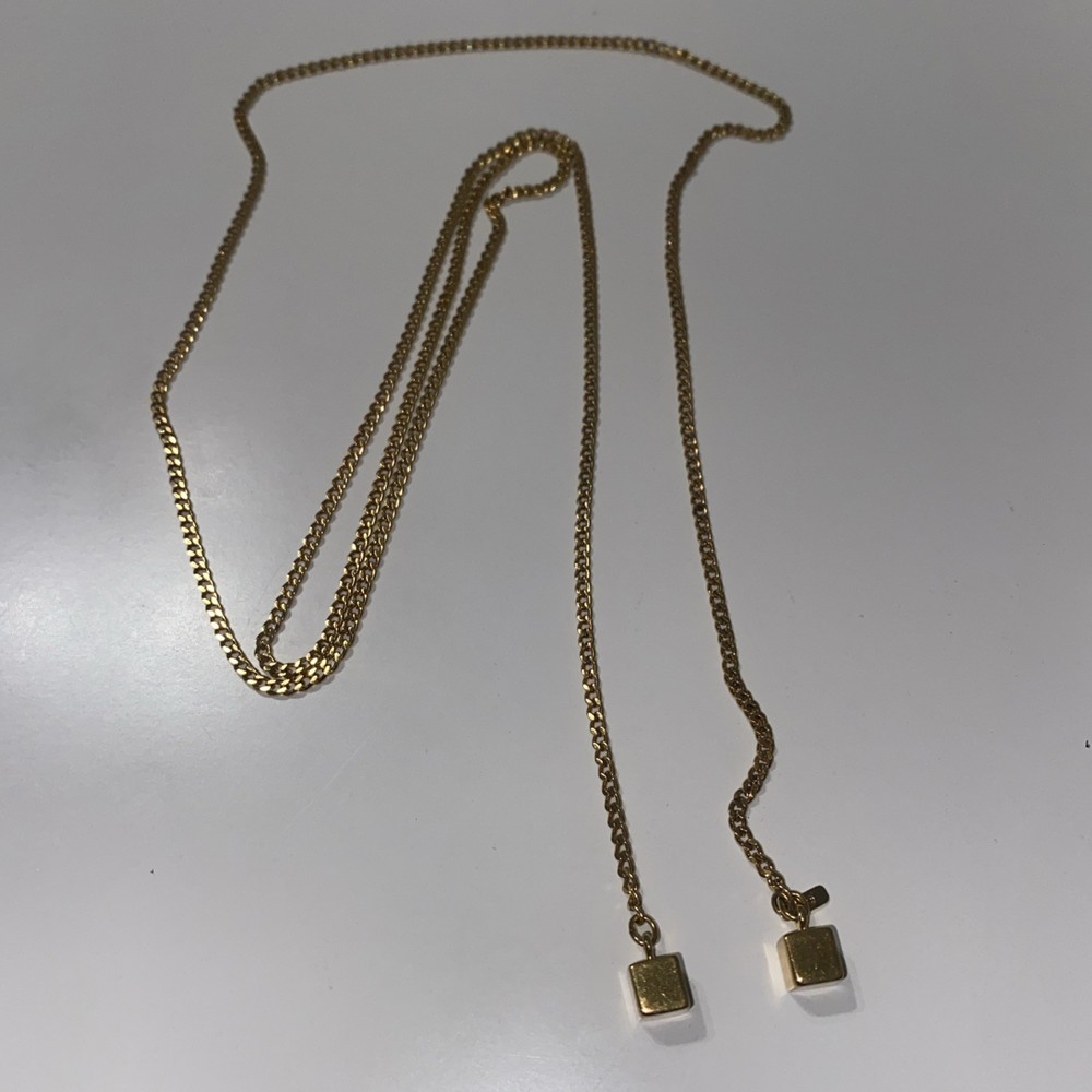 Monet Gold Tone Chain Necklace Cube Pedants Tie Style
