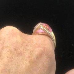 Vintage 18K GE Gold Plated Pink Austrian Crystal & Clear Accents Ring sz 7
