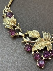Vintage Coro Pegasus Grape Cluster Necklace Purple Amethyst Rhinestone