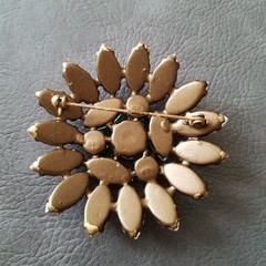 Vintage Pink and Blue Marquise Rhinestone Floral Brooch