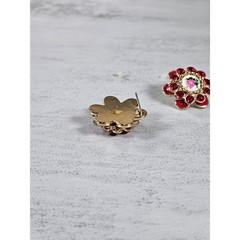 Vintage Red Floral Stud Earrings Rhinestone Rose Enamel Gold Tone