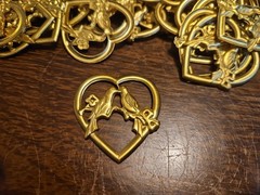 Lot Of 100 Hearts With Bird France Vintage 60s Brass Stampings Findings Jewelry