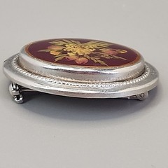 Vintage Dried Flower Brooch Brown Oval Silver Tone Resin 1 3/8″