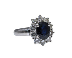 Platinum Oval Sapphire Diamond Halo Vintage Ring