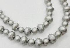 Layered Necklace Matte Silver tone Beaded 2 Row Flower Clasp Vintage 22 in