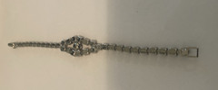 VTG Light Blue & Sapphire Color Crystal Prong Set Rhinestone Bracelet -Formal 7″