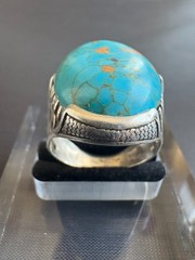925 Sterling Silver Large Turquoise Ring Handmade Ring Size 9.5 US