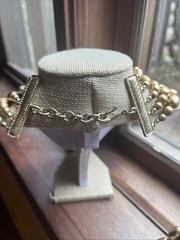 VINTAGE Carol Lee Chunky Faux Pearls Gold Necklace Bracelet Set Multi Strand