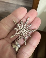 JC Sterling Silver Vintage CZ Snowflake Pendant / Brooch