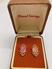 Earrings Coral ? Pink Filigree Stud Push On Clasp 3/4 in. Vintage + Hard Case