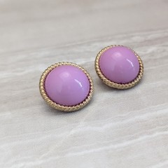 Vintage Clip On Earrings Pinkish Purple Domed Circle Gold Tone Halo Large Chunky