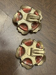 Vintage Judy Lee Earrings Round Coral Tone Cabochon Cluster Clip Ons Signed!