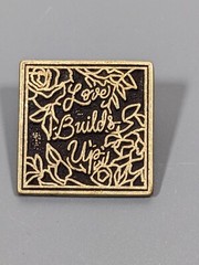 Vintage Love Builds Up Floral Square Bronze Tone Pin