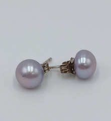 VTG 925 Lavender 6mm Pearl Stud Earrings Sterling Silver Round Cultured Estate