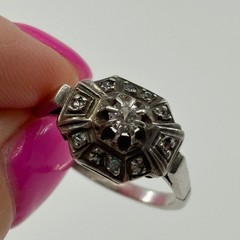 French Sterling Paste Shield Ring Size 8.25 Crab Mark Art Deco Vintage