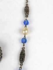 WEST GERMANY Pendant/Necklace Earring Set Blue AB Rhinestone Faux Pearls 1950s