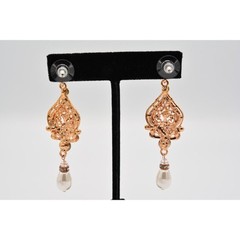 Crystal Dangle Earrings Rose Gold Rhinestone White Pearl Sparkling BinAK