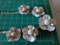 The Limited Faux Pearl Ball Center of A Creamy Beige Flower Choker Necklace #192