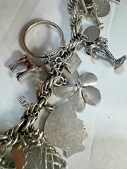 Sterling Silver Bell Trading Vintage link charm bracelet with 25 various charms